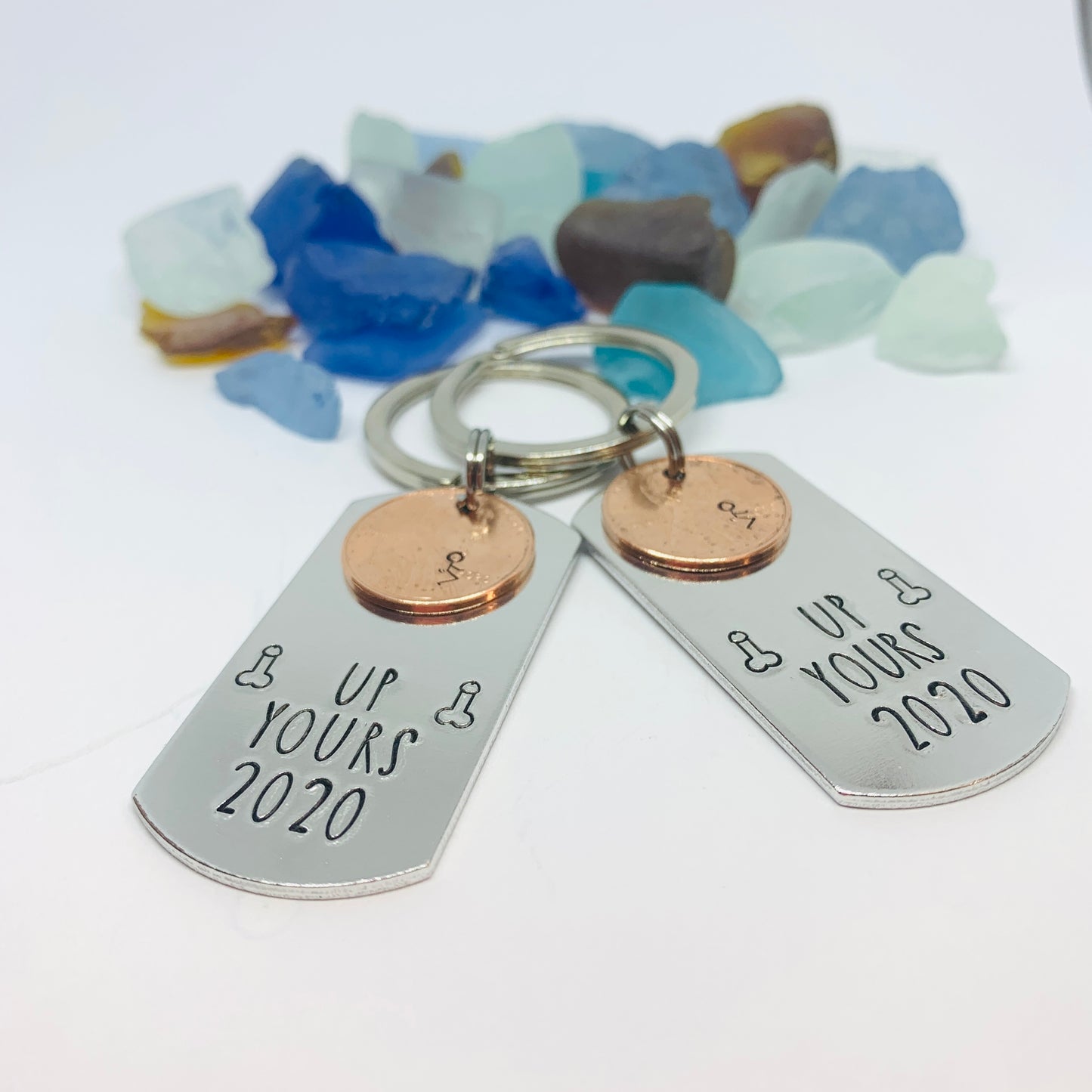 Up Yours 2020 with Penny - Hand Stamped Metal Key Ring | Dog Tag 2020 Penny | Humping 2020 Key Chain | Adult Mature | Dicks