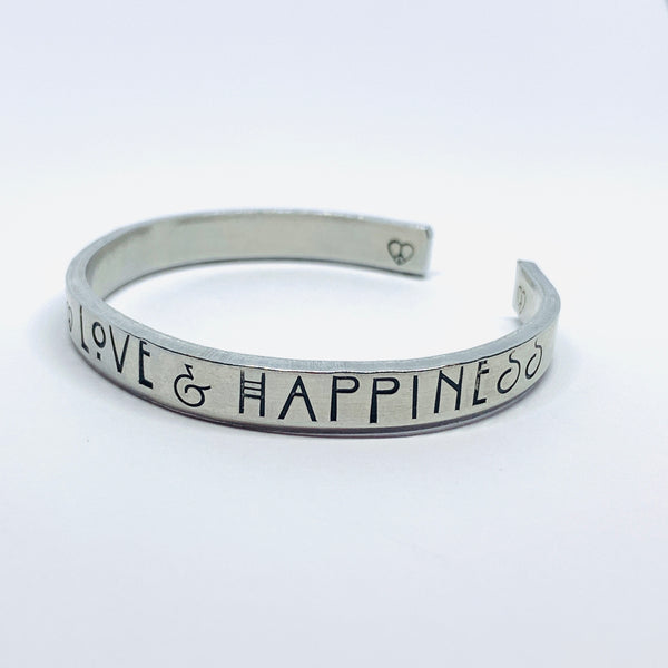 Peace Love & Happiness - Hand Stamped Cuff Bracelet