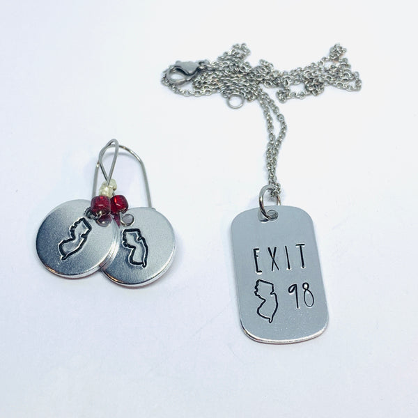 New Jersey State Outline Beaded - Hand Stamped Earrings