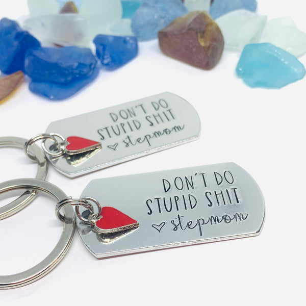Don’t Do Stupid Shit Love Mom| Hand Stamped Metal Keyring | Drive Safe Gift from Parents | Teenager Keychain Gift | Graduate Gift Idea
