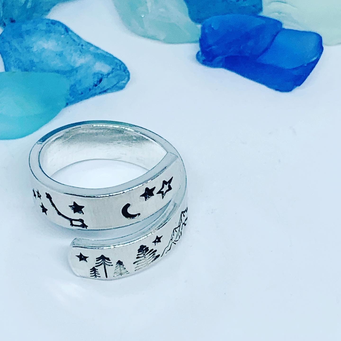 Wander More Hand Stamped Wrap Ring | Nature Lover | Outdoorsy Hiker | Gift for Her | Mountain Wrap Ring | Valentine’s Gift | Trees Mountains