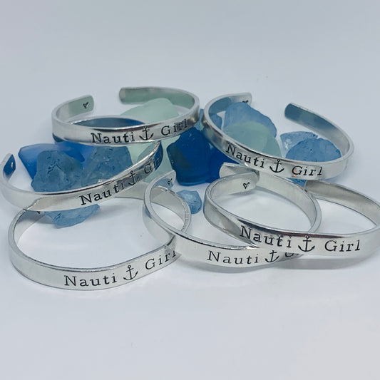 Nauti Girl Hand Stamped Metal Cuff Bracelet | Nautical Jewelry | Anchor