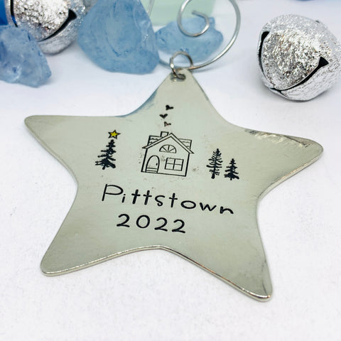 Home Town Hand Stamped Pewter Ornament | Pewter Star Ornament | Christmas Ornament | Hand Crafted Pewter Ornament | Holiday | Tree Decoration