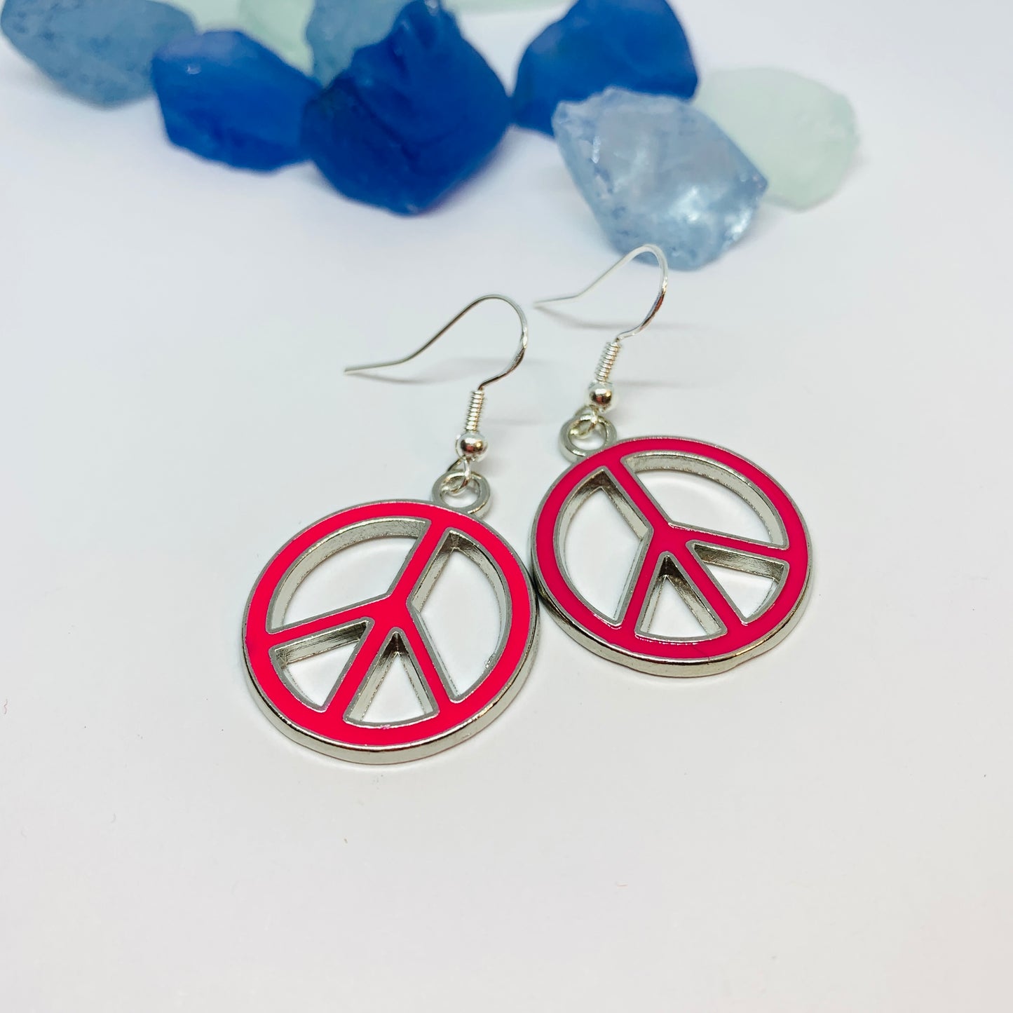 Peace Signs Pink Enamel Earrings with Silver Wires and Backs | Make Love Not War Earrings | Gifts for Her | Love Earrings | Acceptance Earrings