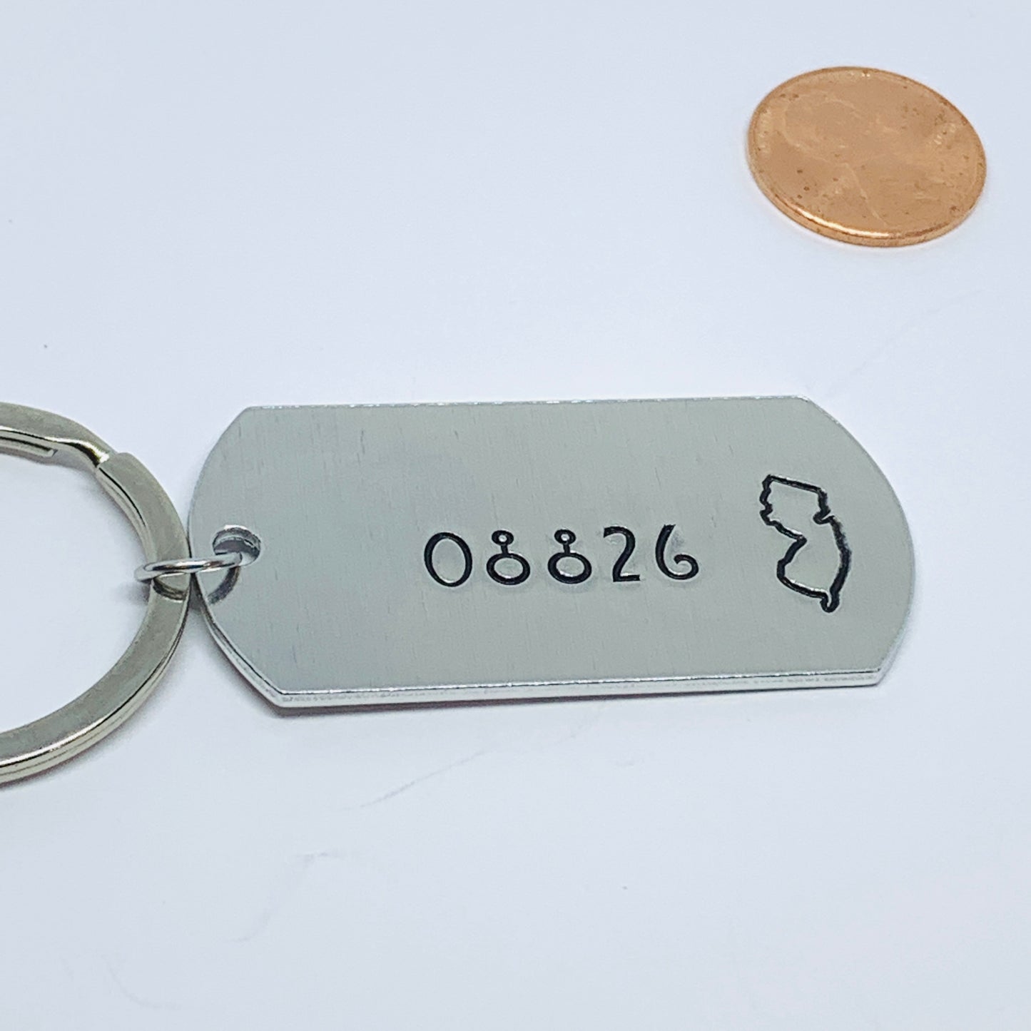 NJ ZIP Code - Hand Stamped Key Ring