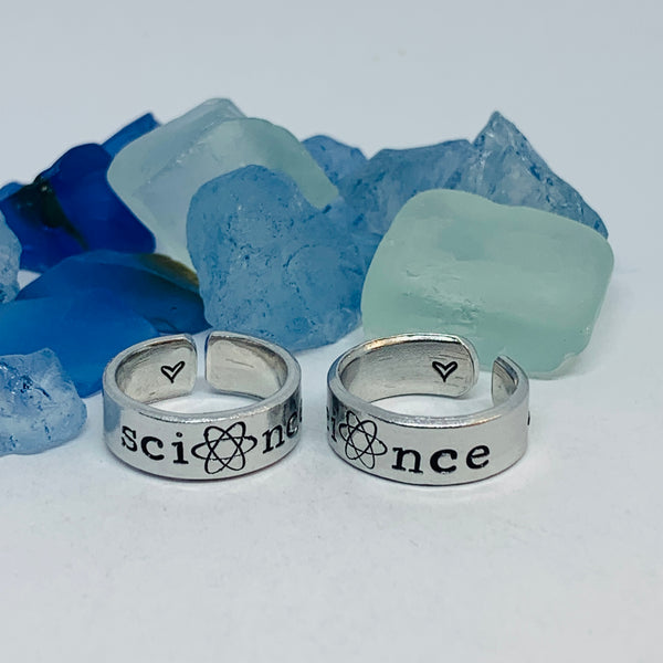 Science Hand Stamped Ring | Atom Molecule | Stamped Stacking Ring | Adjustable | Gift for Nerds