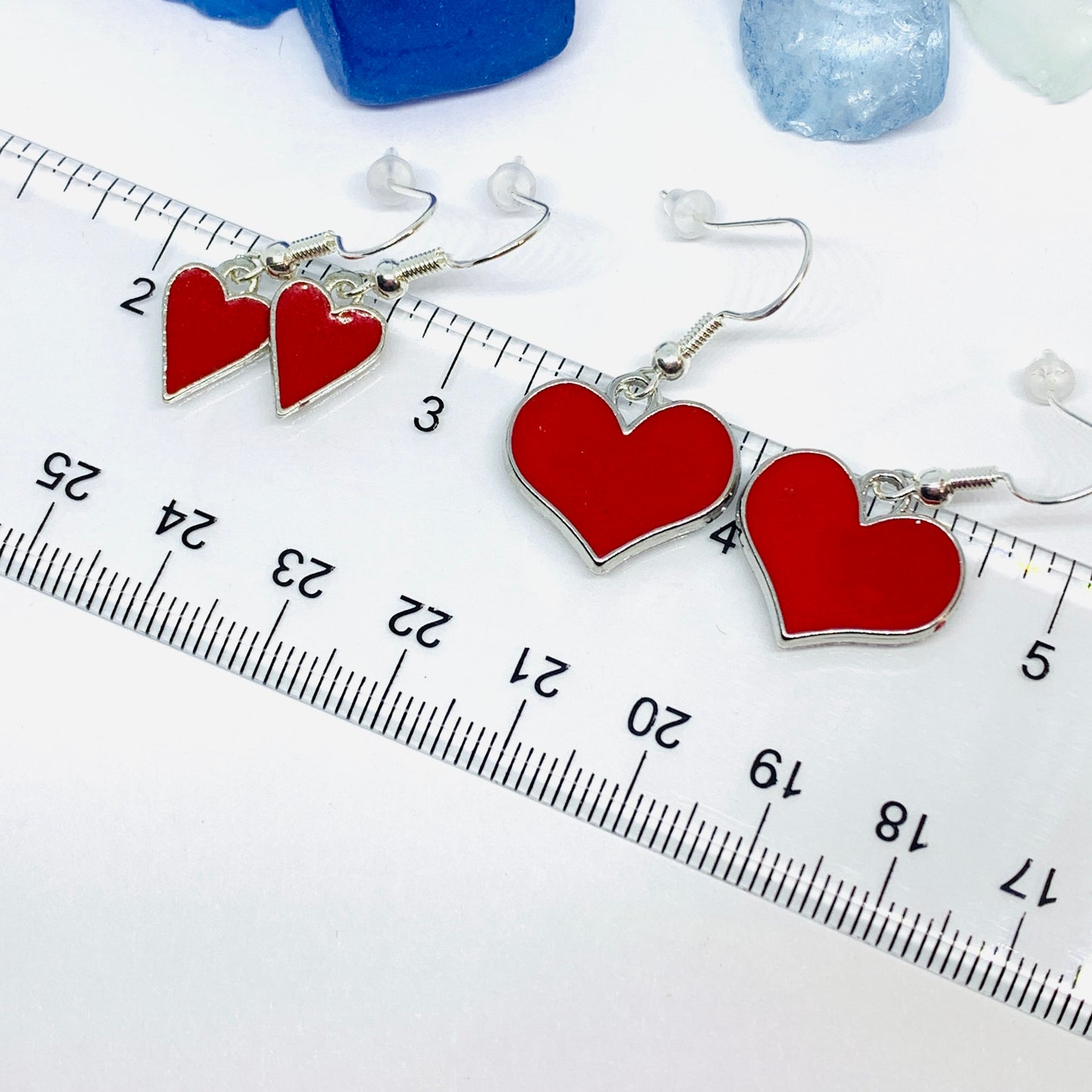 Red Hearts Dangle Enamel Silver Wire Earrings with Backs | Red Heart Love Earrings | Gifts for Her | Heart Earrings | Valentine’s Day Gift