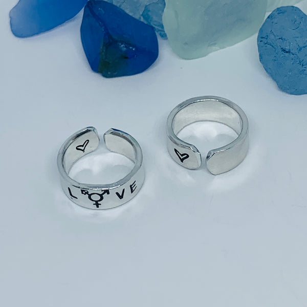LOVE Hand Stamped Ring | Trans L⚧VE Ring | Stamped Metal Stacking Ring | Adjustable Ring | Gift for Them Him Her