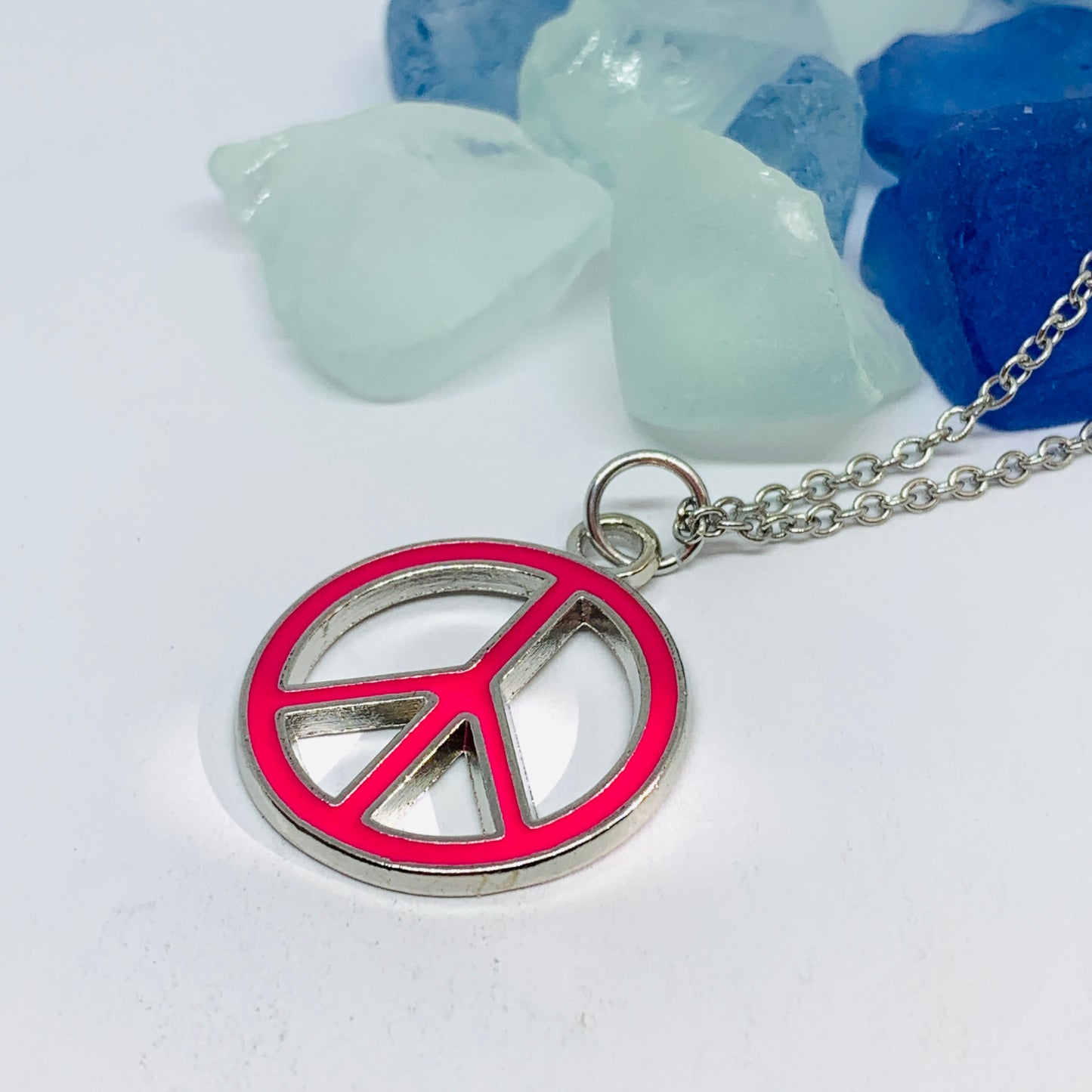 Peace Signs Pink Enamel Necklace | Make Love Not War | Gifts for Her