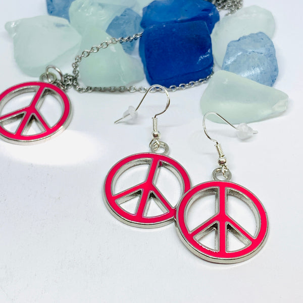 Peace Signs Pink Enamel Necklace | Make Love Not War | Gifts for Her