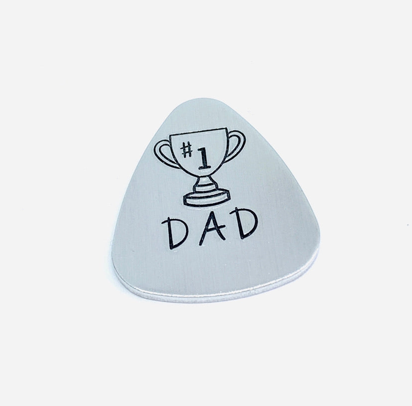 #1 DAD Trophy - Hand Stamped Guitar Pick | Father's Day Gift | Gift from Kids for Dad | Musician Gift | Unique Gift for Musician