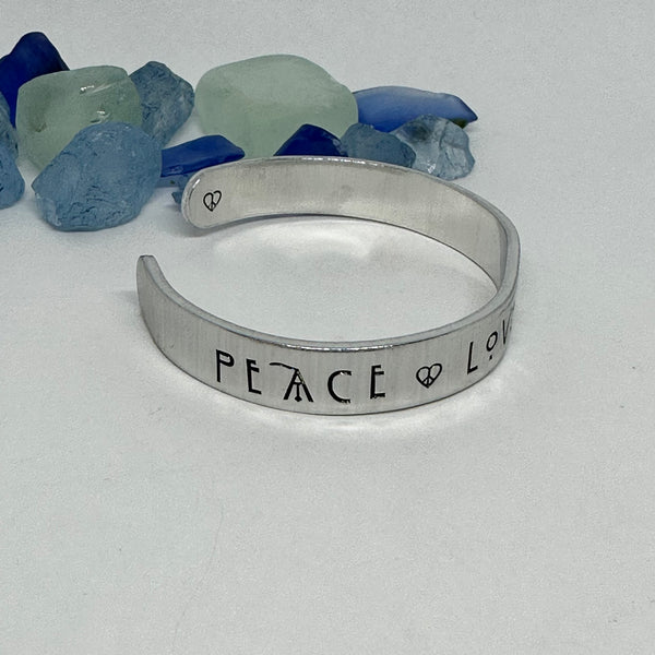 Peace Love & Happiness - Hand Stamped Cuff Bracelet