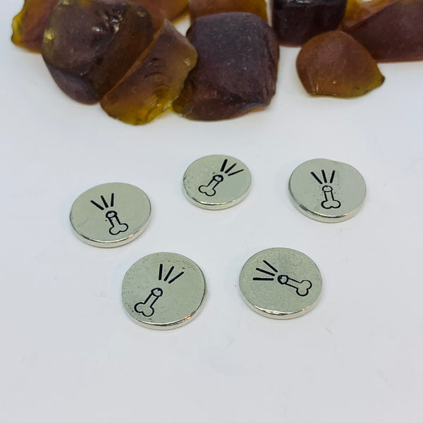 Penis Pewter Pocket Pebble | Rub Me! I Squirt! | Adult Pocket Stone | Two-sided Pocket Charm | Stamped Metal Worry Stone | Fun Adult Gag