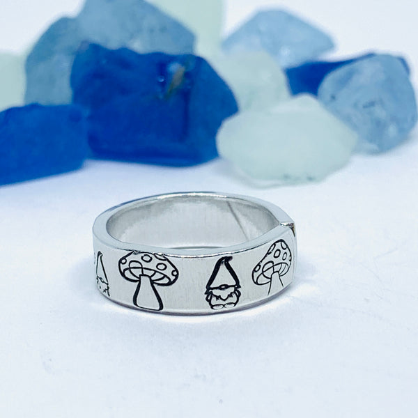 Gnome Toadstool Hand Stamped Ring | Gnomies Ring | Gift for Her | Gnome Ring | Garden Mushrooms | Fun unique gift