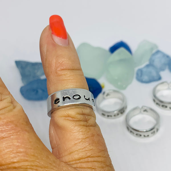 ENOUGH! Hand Stamped Ring | Pinky Promise | Self Worth Jewelry | Gun Safety | Stamped Metal Cuff Ring | No More | Fundraiser