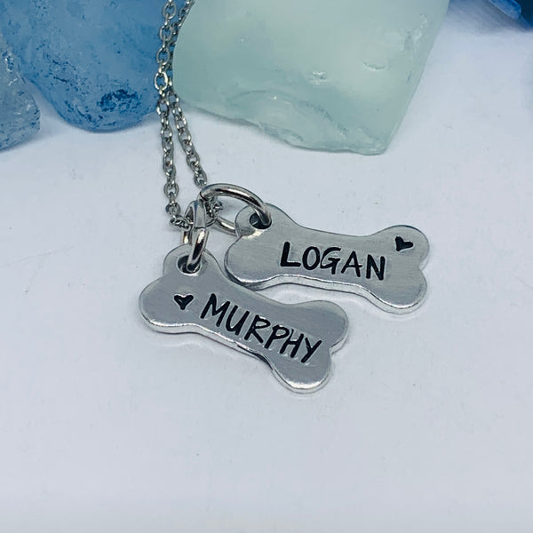 Personalized Dog Bone Pendant | Hand Stamped Metal Bone Charm | Gift for Her | Puppy Dog Gifts | New Puppy Gift Idea | Pet Loss Memorial