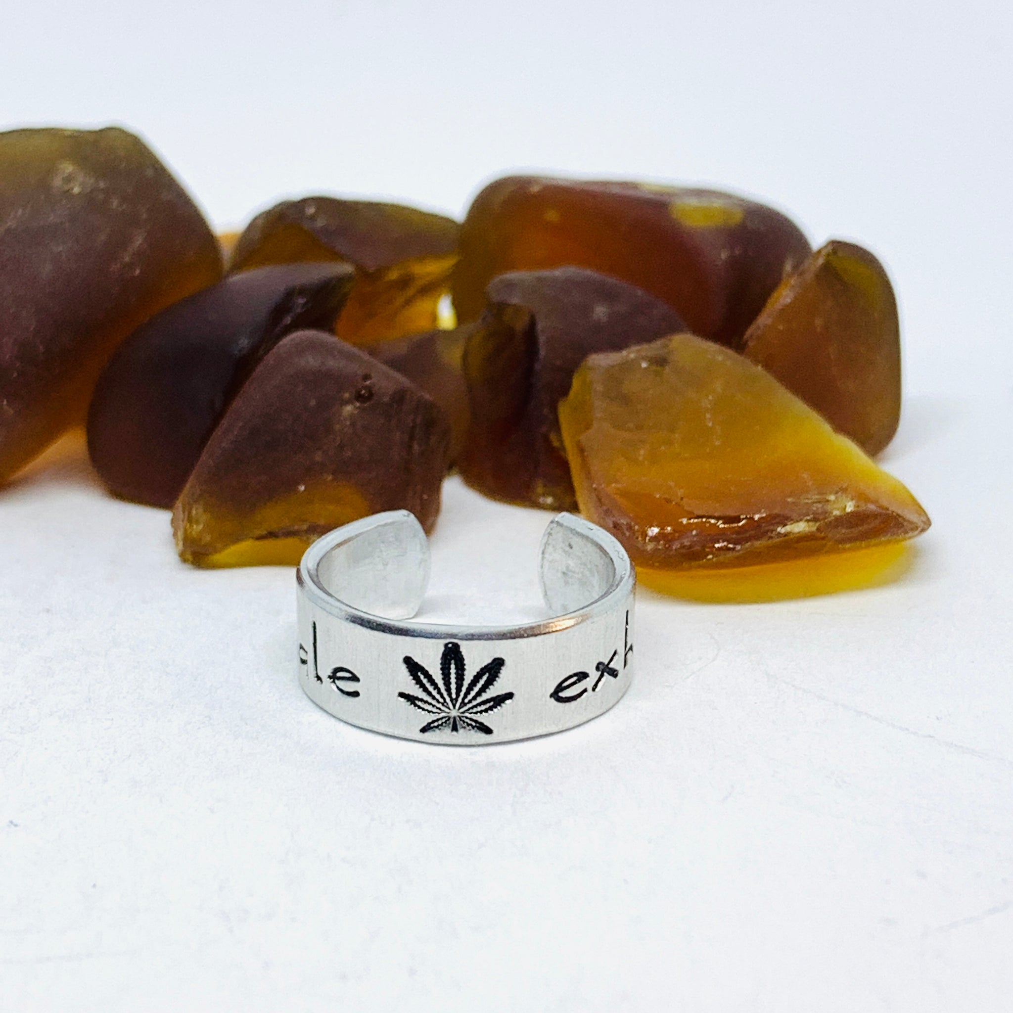 Inhale Exhale Hand Stamped Ring | Dispensary Pot Ring | Stamped Metal Cuff Ring | Marijuana Friendly | Pothead Jewelry | Weed Cannabis