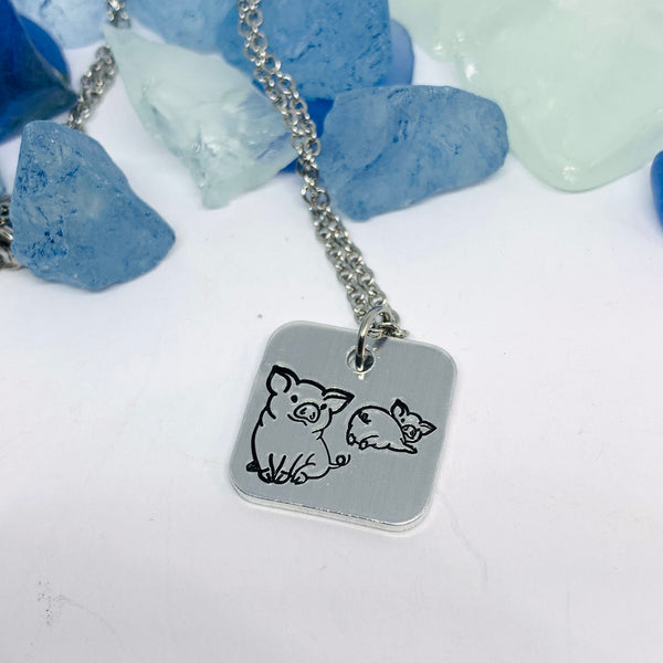 Two Little Piggies Hand Stamped Necklace | Piglets Round Necklace | Gift for Her | Simple Gift | Farm Animals | Vegan Love | Barnyard Animal Jewelry