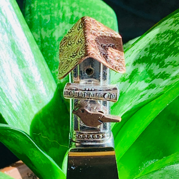 Vintage Silverware Bird House Plant Stake | Decorative Cheese Spreader | Bird Watcher Letter Opener | Copper Silverware Charms