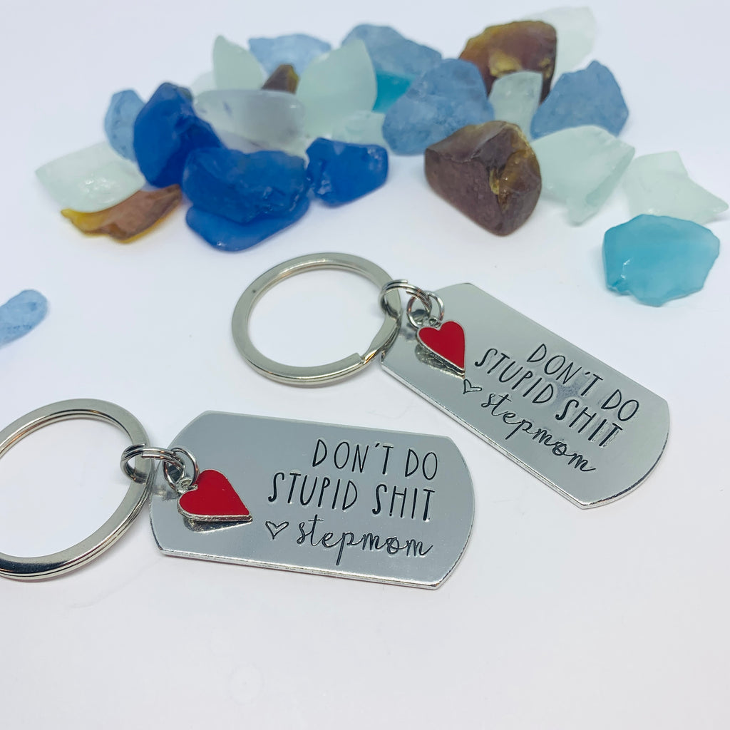 Don't Do Stupid Shit Love Mom Keychain  College Student Gift - Veeaien  Designs