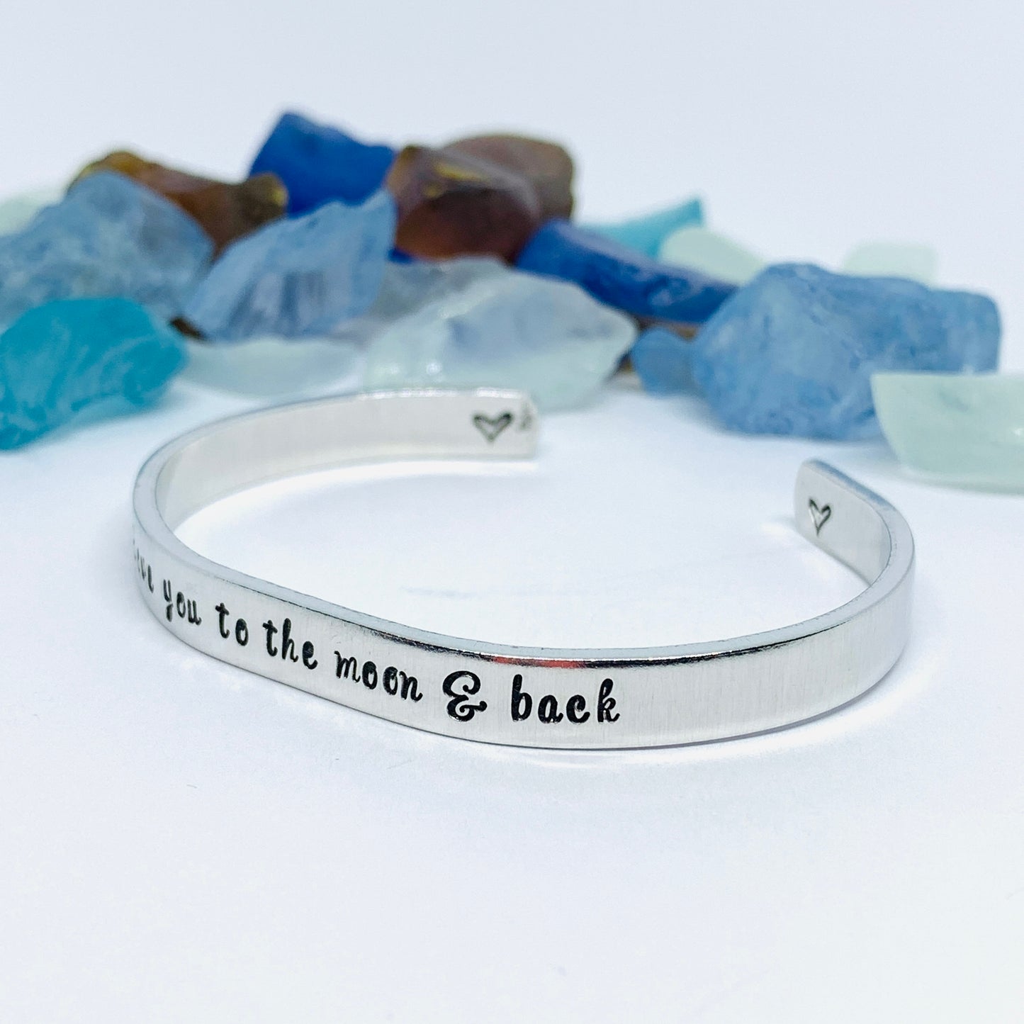 Love you to the moon & back - Hand Stamped Metal Cuff Bracelet | Love Cuff | Gift for Her | Love Script Bracelet | Quote Bracelet