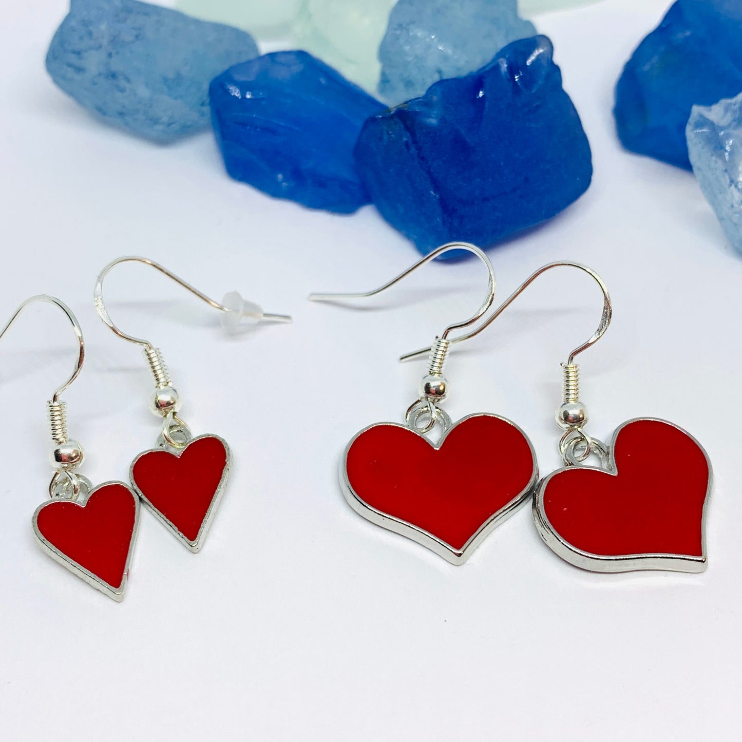 Red Hearts Dangle Enamel Silver Wire Earrings with Backs | Red Heart Love Earrings | Gifts for Her | Heart Earrings | Valentine’s Day Gift