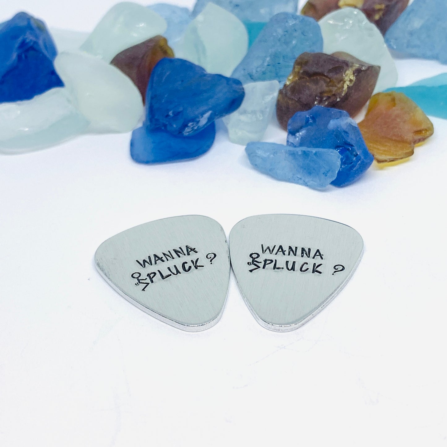 Wanna Pluck? - Hand Stamped Metal Guitar Pick | Guitar Pick - Pick Up Line | Wanna Pluck? | Conversation Starter