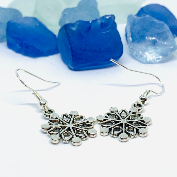 Snowflake Silver Wire Earrings with Backs | Snow Earrings | Winter Earrings | Gifts for Her | Seasonal Earrings | Outdoor Fun Earrings Gifts