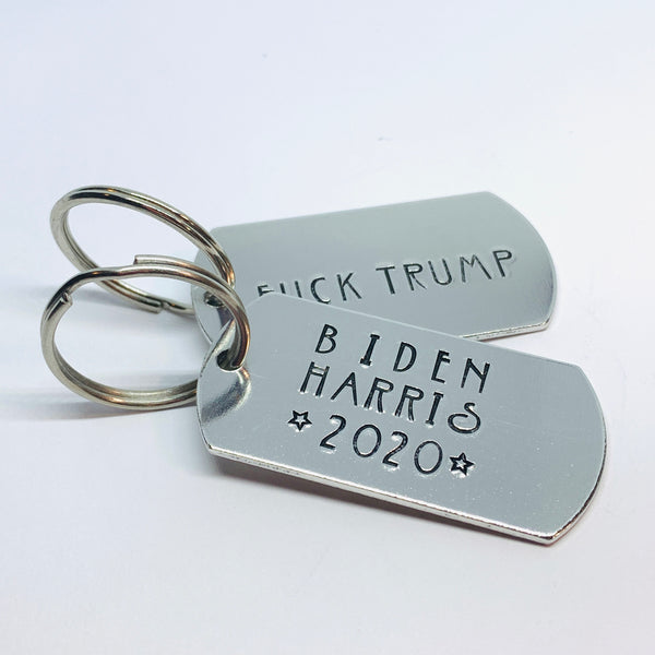 Biden Harris 2020 Dog Tag - Hand Stamped Key Ring