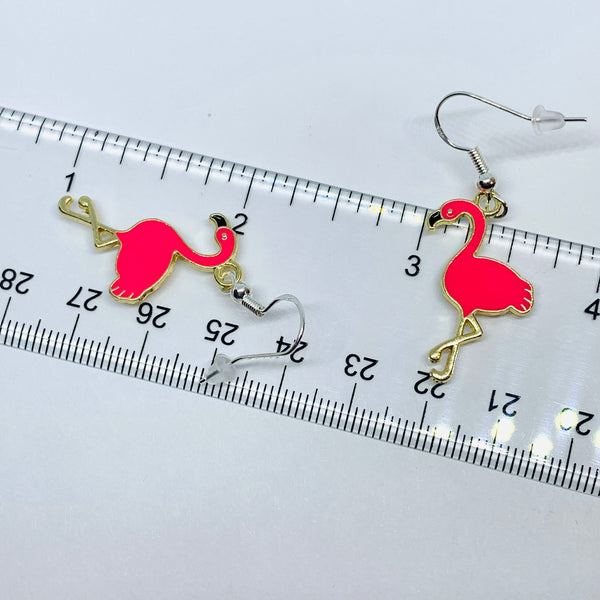 Flamingo Hot Pink Enamel Earrings with Silver Wires and Backs | Fun Flamingo Earrings | Gifts for Her | Bird Earrings | Fun Earring | Phenicopter