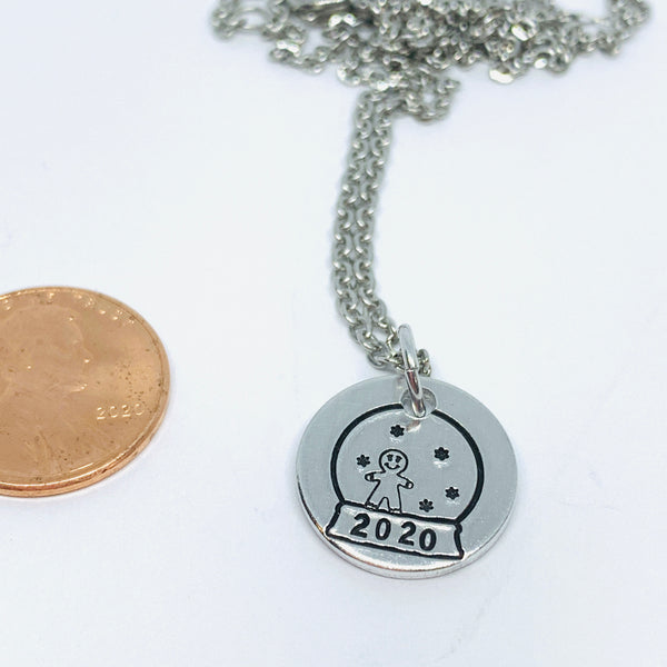 Snow Globe - Hand Stamped Necklace