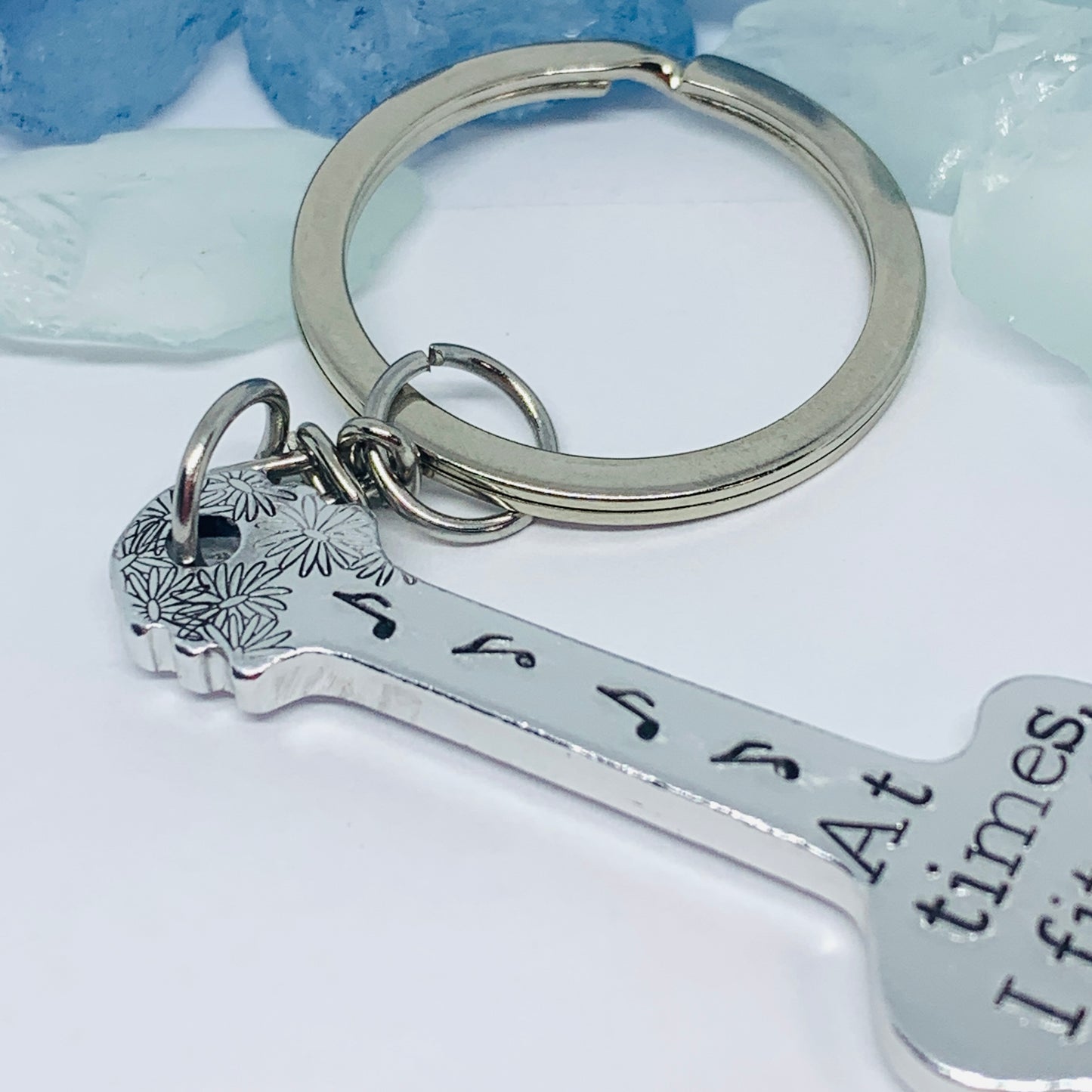 Guitar Shaped Hand Stamped Key Ring | Music Quote | The Pause is as Important as the Note | Truman Fisher | Musician Gift | Fit into Lyrics