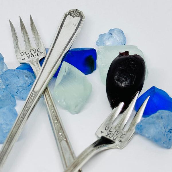 Olive Pickle Vintage Hand Stamped Silverware Fork | Olive You | Pick Me | I Pick You | Antique
