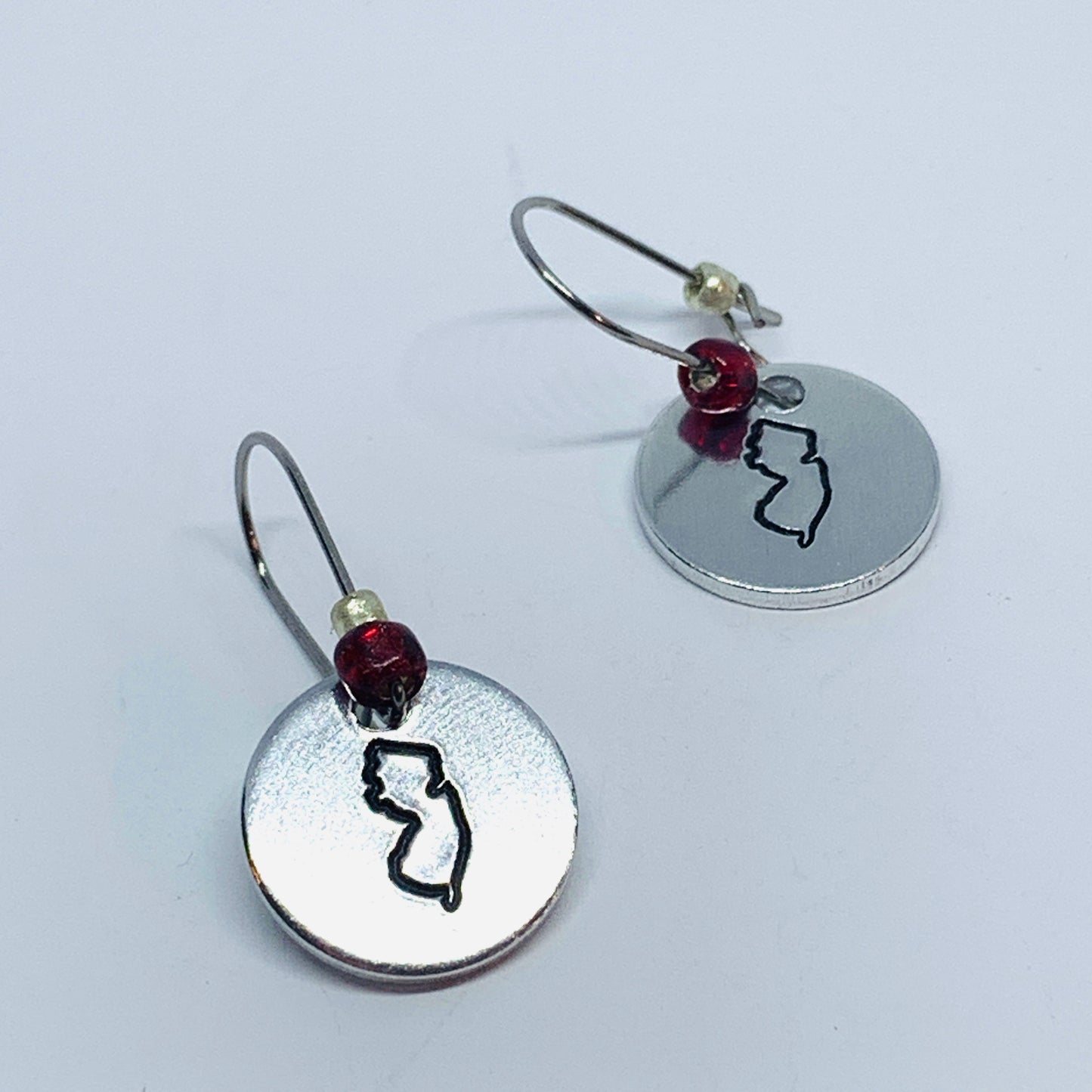 New Jersey State Outline Beaded - Hand Stamped Earrings