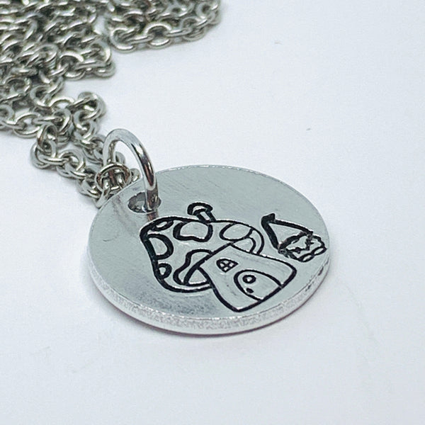 Toadstool and Gnome - Hand Stamped Necklace