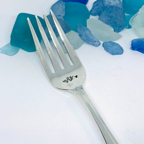 Mrs & Mrs Custom Vintage Silver Plated Hand Stamped Dessert Forks | Engagement Gift | Wedding Gift for Them | Cake Forks