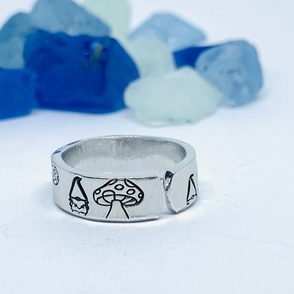 Gnome Toadstool Hand Stamped Ring | Gnomies Ring | Gift for Her | Gnome Ring | Garden Mushrooms | Fun unique gift