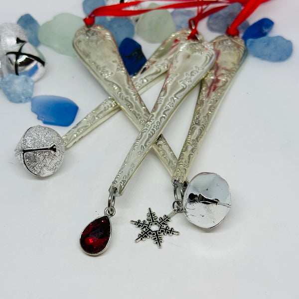Vintage-look Icicle Ornaments | Limited Edition Holiday Decor | Window Charm | Jingle Bells | Garnet Teardrop