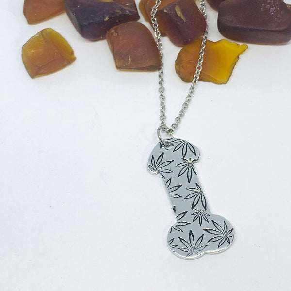 Penis Pendant Necklace - Hand Stamped | Dick Jewelry | Cock | Pot Leaf | Snowflakes | Hibiscus
