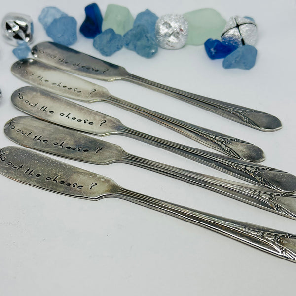 Vintage Silver Plated Hand Stamped Butter Knife | Novelty Knife | Spread Love Stamped Vintage Knife | Cheese Spreader