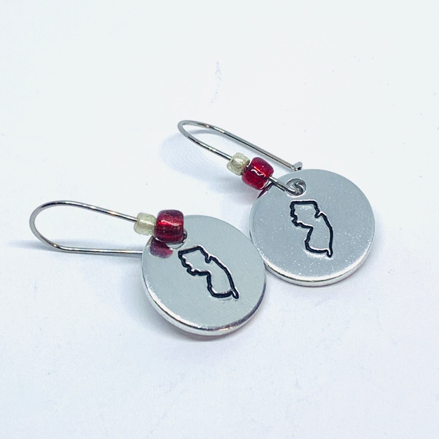 New Jersey State Outline Beaded - Hand Stamped Earrings