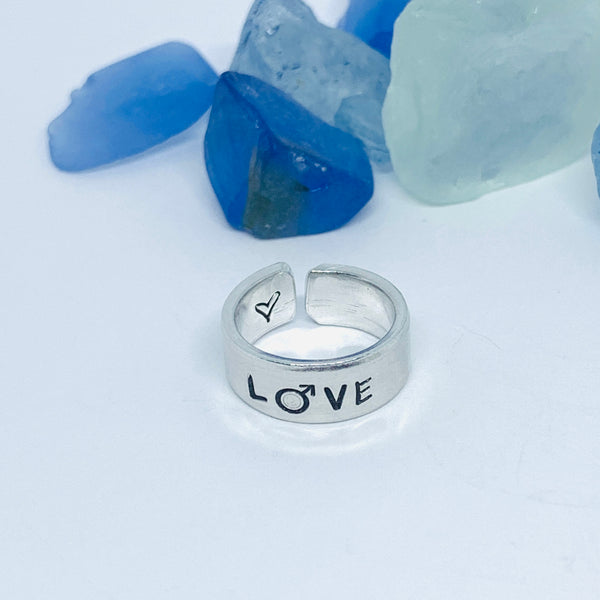 LOVE Hand Stamped Ring | Trans L⚧VE Ring | Stamped Metal Stacking Ring | Adjustable Ring | Gift for Them Him Her