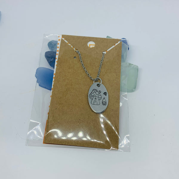 Gnome Toadstool Hand Stamped Necklace | Gnomies Necklace | Gift for Her | Gnome Necklace | Garden Mushrooms | Matching Set | Mushroom Gnome