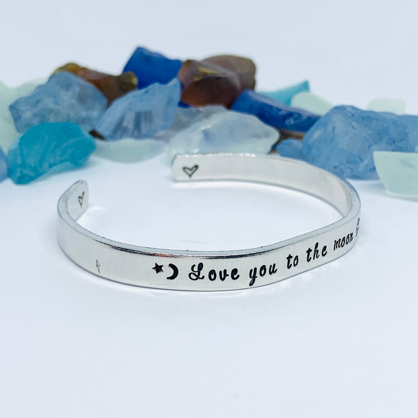 Love you to the moon & back - Hand Stamped Metal Cuff Bracelet | Love Cuff | Gift for Her | Love Script Bracelet | Quote Bracelet