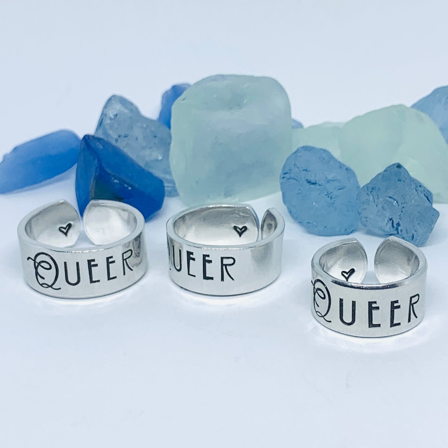 QUEER Hand Stamped Ring | ODAT Ring | Stamped Metal Cuff Ring | LGBTQ AI + Ally | Acceptance Jewelry | Gender Identity