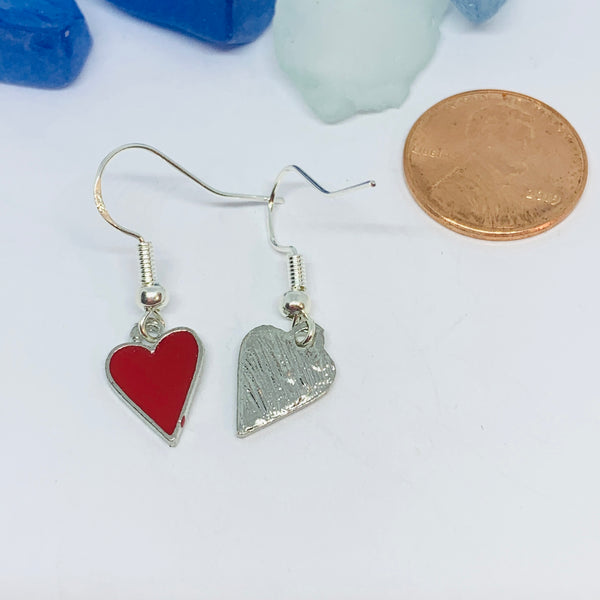 Red Hearts Dangle Enamel Silver Wire Earrings with Backs | Red Heart Love Earrings | Gifts for Her | Heart Earrings | Valentine’s Day Gift