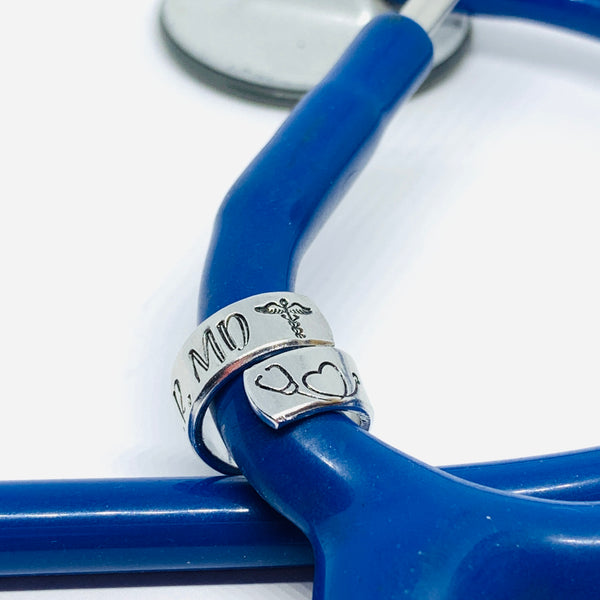Hand Stamped Personalized Stethoscope ID Tag ID Ring - Nurses Doctors Veterinarians Techs | Littman Charm | Stethoscope Identification