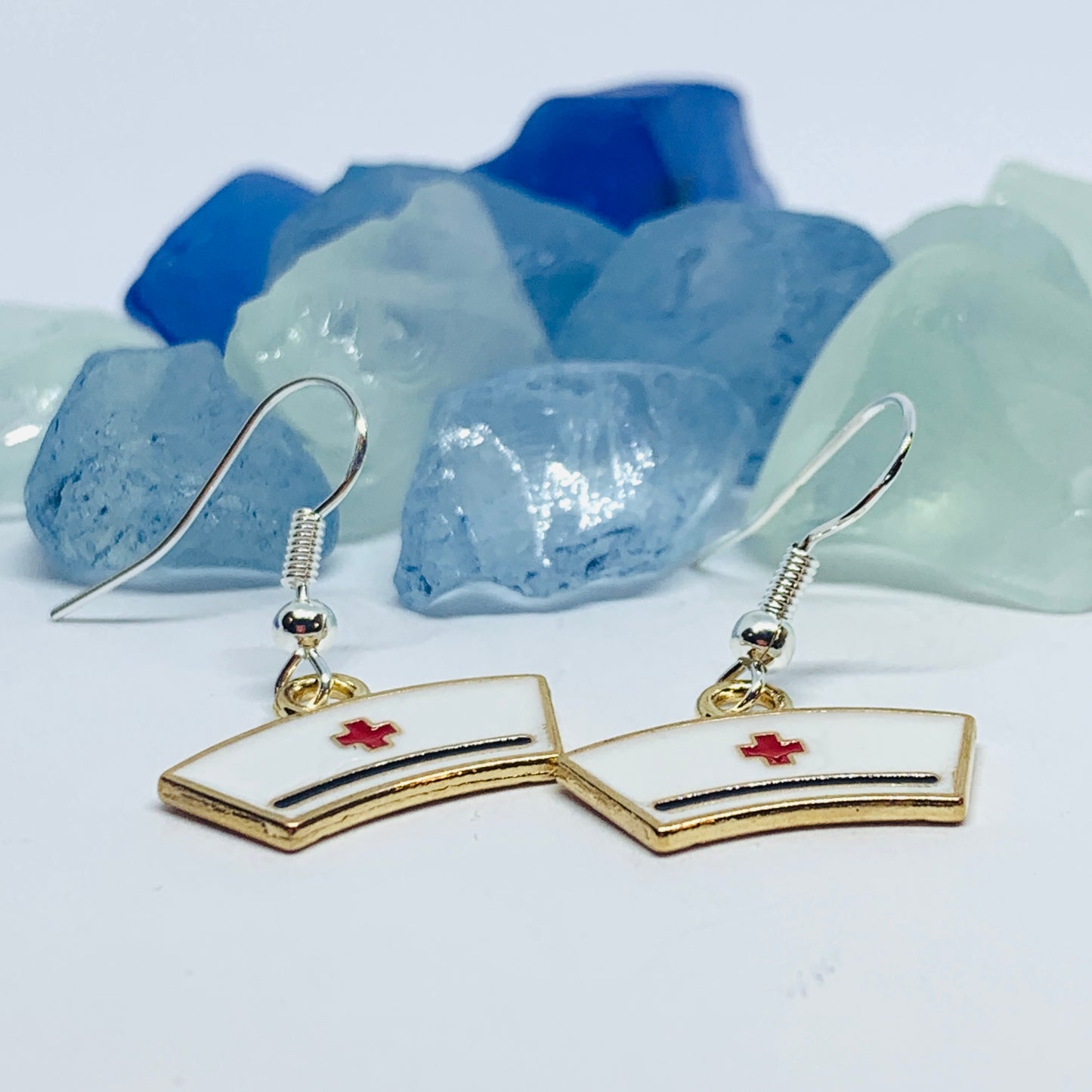 Nurse Cap Enamel Earrings with Silver Wires and Backs | Healthcare Hero Earrings | Gifts for Her | Nurse Earrings