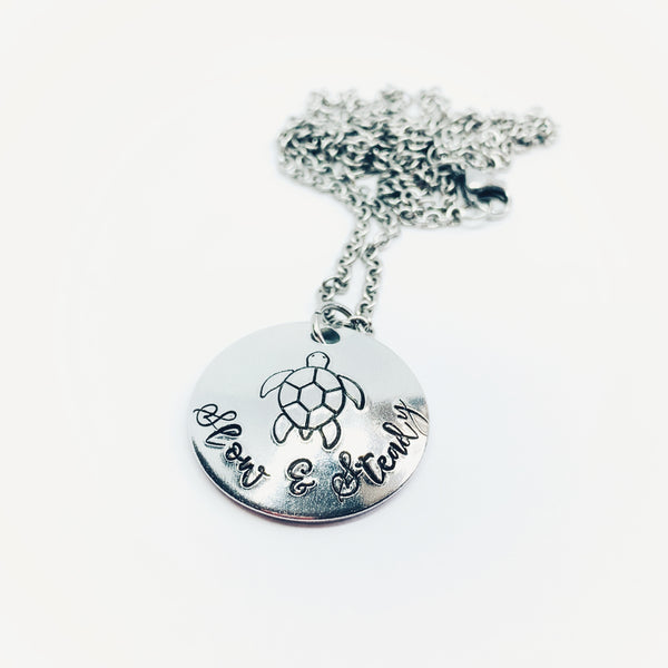 Slow & Steady Turtle - Hand Stamped Necklace