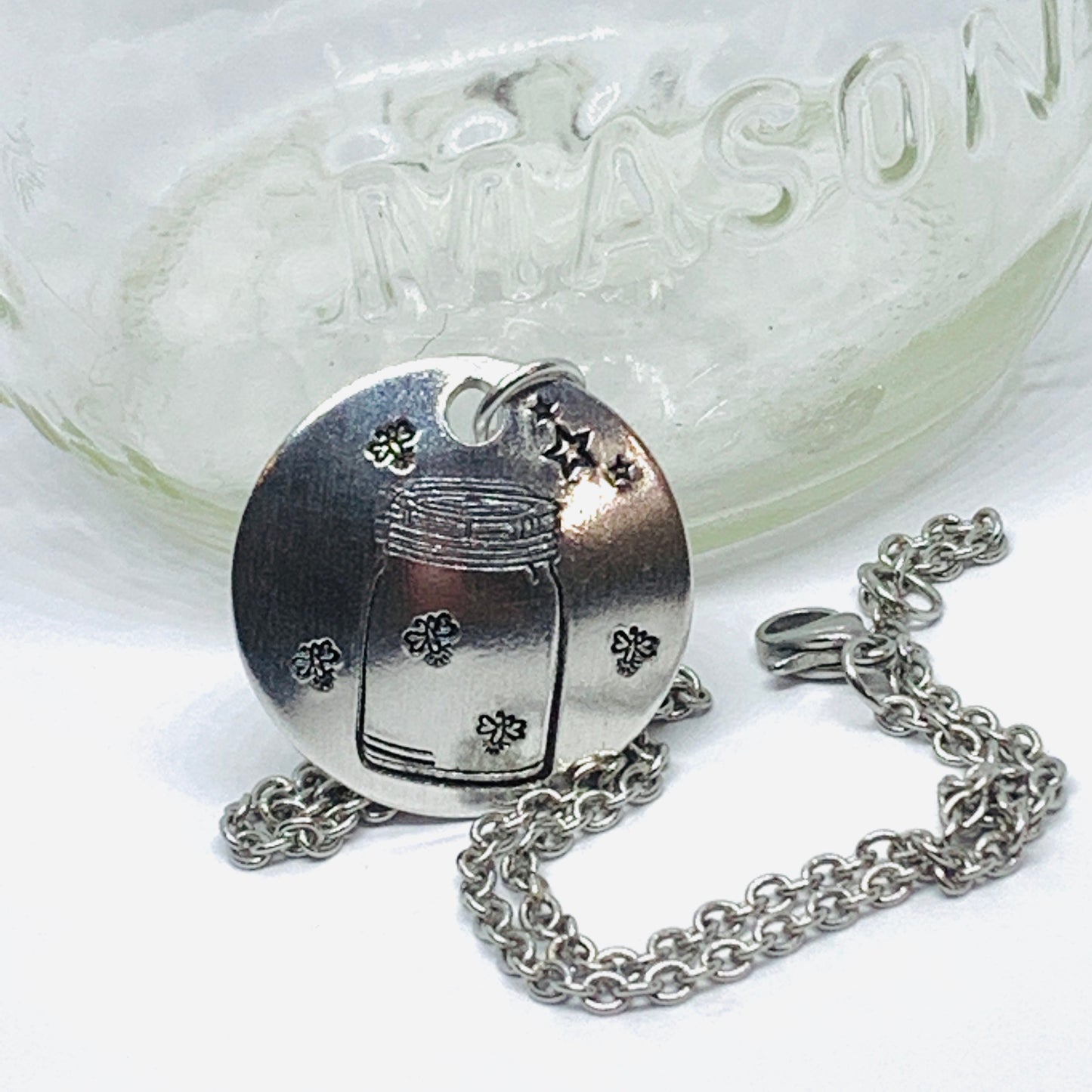 Fireflies in a Jar - Hand Stamped Necklace